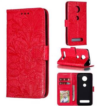 Intricate Embossing Lace Jasmine Flower Leather Wallet Case for Motorola Moto Z4 Play - Red