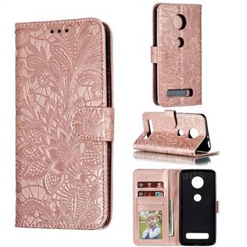 Intricate Embossing Lace Jasmine Flower Leather Wallet Case for Motorola Moto Z4 Play - Rose Gold