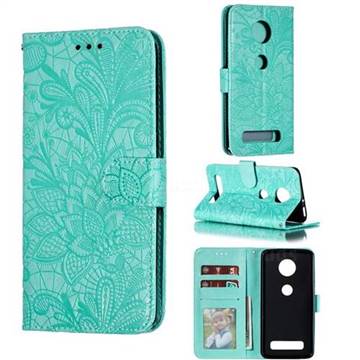 Intricate Embossing Lace Jasmine Flower Leather Wallet Case for Motorola Moto Z4 Play - Green