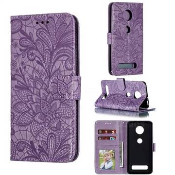Intricate Embossing Lace Jasmine Flower Leather Wallet Case for Motorola Moto Z4 Play - Purple