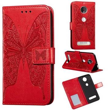 Intricate Embossing Vivid Butterfly Leather Wallet Case for Motorola Moto Z4 Play - Red