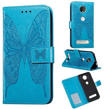 Intricate Embossing Vivid Butterfly Leather Wallet Case for Motorola Moto Z4 Play - Blue