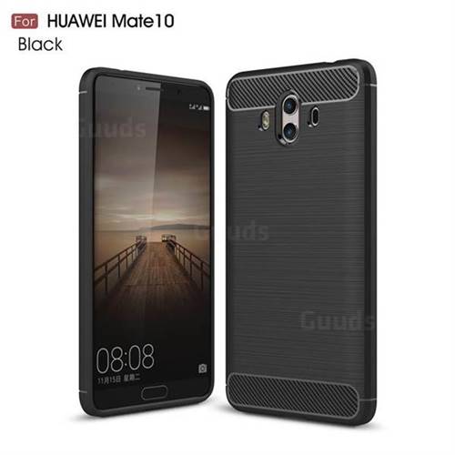 Luxury Carbon Fiber Brushed Wire Drawing Silicone TPU Back Cover for Huawei Mate 10 (5.9 inch, front Fingerprint) (Black)