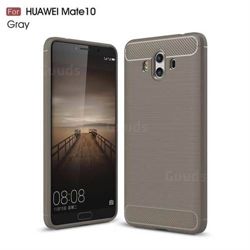 Luxury Carbon Fiber Brushed Wire Drawing Silicone TPU Back Cover for Huawei Mate 10 (5.9 inch, front Fingerprint) (Gray)