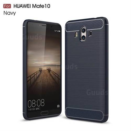 Luxury Carbon Fiber Brushed Wire Drawing Silicone TPU Back Cover for Huawei Mate 10 (5.9 inch, front Fingerprint) (Navy)