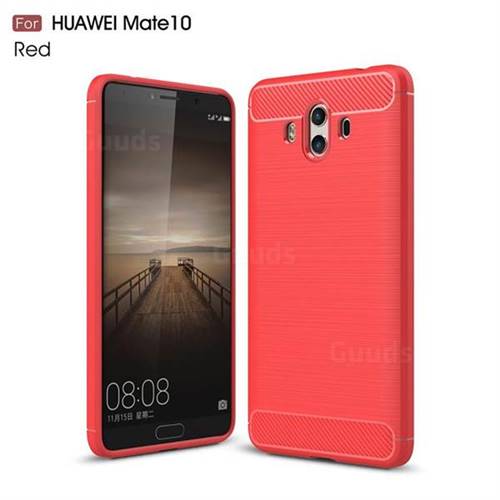 Luxury Carbon Fiber Brushed Wire Drawing Silicone TPU Back Cover for Huawei Mate 10 (5.9 inch, front Fingerprint) (Red)