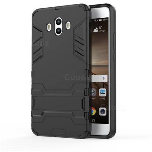 Armor Premium Tactical Grip Kickstand Shockproof Dual Layer Rugged Hard Cover for Huawei Mate 10 (5.9 inch, front Fingerprint) - Black