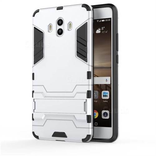 Armor Premium Tactical Grip Kickstand Shockproof Dual Layer Rugged Hard Cover for Huawei Mate 10 (5.9 inch, front Fingerprint) - Silver