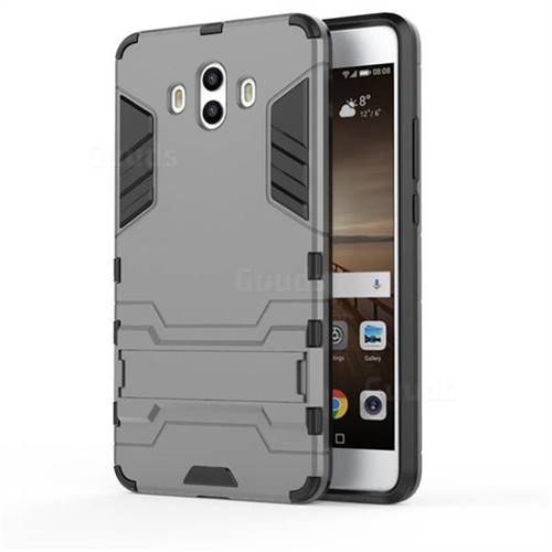Armor Premium Tactical Grip Kickstand Shockproof Dual Layer Rugged Hard Cover for Huawei Mate 10 (5.9 inch, front Fingerprint) - Gray