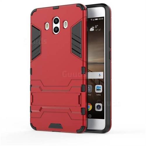 Armor Premium Tactical Grip Kickstand Shockproof Dual Layer Rugged Hard Cover for Huawei Mate 10 (5.9 inch, front Fingerprint) - Wine Red