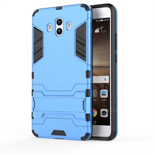 Armor Premium Tactical Grip Kickstand Shockproof Dual Layer Rugged Hard Cover for Huawei Mate 10 (5.9 inch, front Fingerprint) - Light Blue