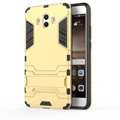 Armor Premium Tactical Grip Kickstand Shockproof Dual Layer Rugged Hard Cover for Huawei Mate 10 (5.9 inch, front Fingerprint) - Golden