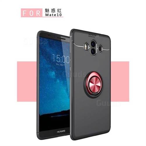 Auto Focus Invisible Ring Holder Soft Phone Case for Huawei Mate 10 (5.9 inch, front Fingerprint) - Black Red