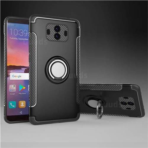 Armor Anti Drop Carbon PC + Silicon Invisible Ring Holder Phone Case for Huawei Mate 10 (5.9 inch, front Fingerprint) - Black