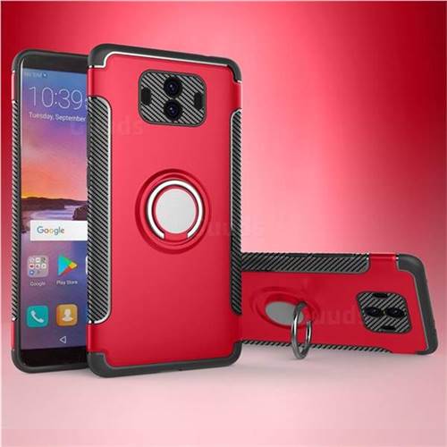 Armor Anti Drop Carbon PC + Silicon Invisible Ring Holder Phone Case for Huawei Mate 10 (5.9 inch, front Fingerprint) - Red
