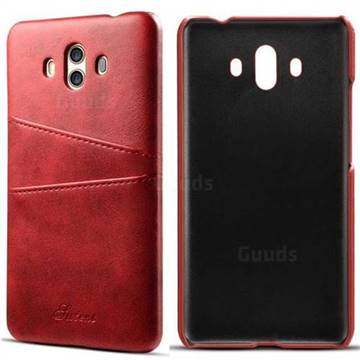 Suteni Retro Classic Card Slots Calf Leather Coated Back Cover for Huawei Mate 10 (5.9 inch, front Fingerprint) - Red