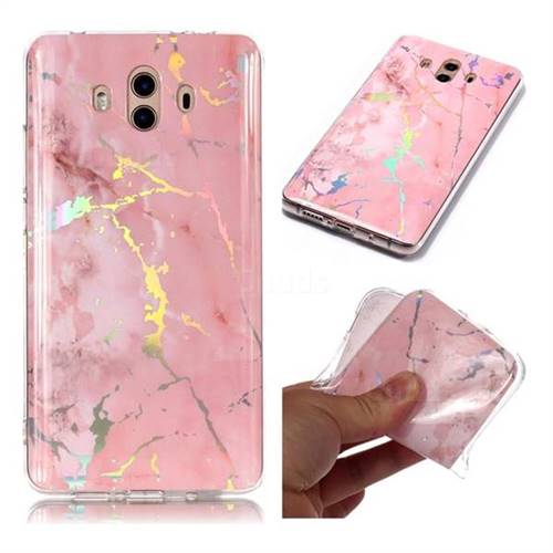 Powder Pink Marble Pattern Bright Color Laser Soft TPU Case for Huawei Mate 10 (5.9 inch, front Fingerprint)