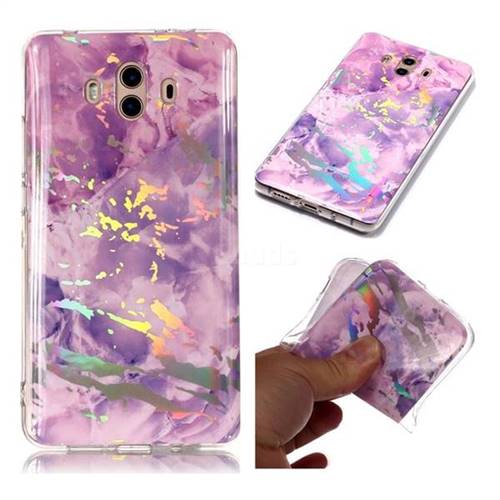 Purple Marble Pattern Bright Color Laser Soft TPU Case for Huawei Mate 10 (5.9 inch, front Fingerprint)