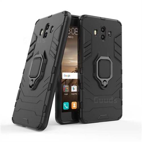 Black Panther Armor Metal Ring Grip Shockproof Dual Layer Rugged Hard Cover for Huawei Mate 10 (5.9 inch, front Fingerprint) - Black