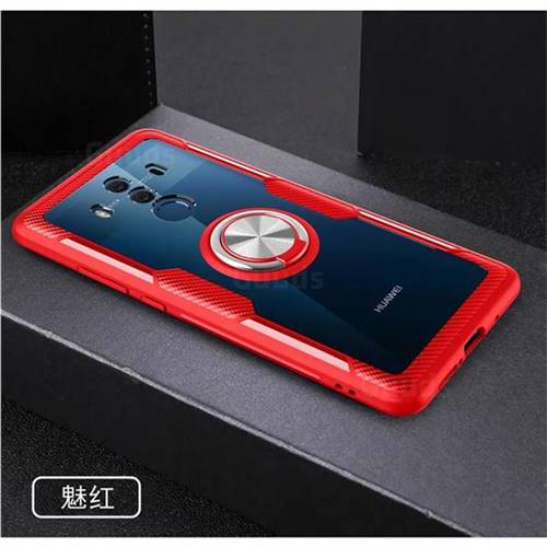 Acrylic Glass Carbon Invisible Ring Holder Phone Cover for Huawei Mate 10 (5.9 inch, front Fingerprint) - Charm Red