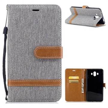 Jeans Cowboy Denim Leather Wallet Case for Huawei Mate 10 (5.9 inch, front Fingerprint) - Gray