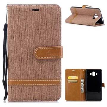 Jeans Cowboy Denim Leather Wallet Case for Huawei Mate 10 (5.9 inch, front Fingerprint) - Brown