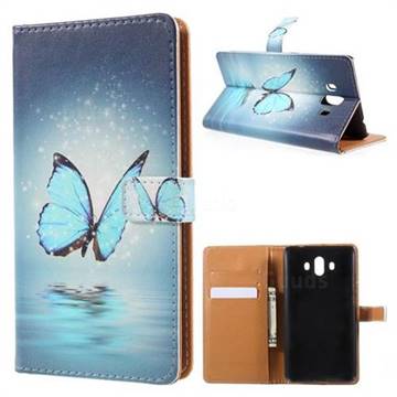 Sea Blue Butterfly Leather Wallet Case for Huawei Mate 10 (5.9 inch, front Fingerprint)