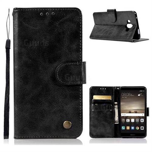 Luxury Retro Leather Wallet Case for Huawei Mate 10 (5.9 inch, front Fingerprint) - Black