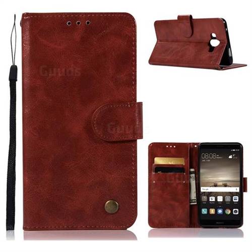 Luxury Retro Leather Wallet Case for Huawei Mate 10 (5.9 inch, front Fingerprint) - Wine Red
