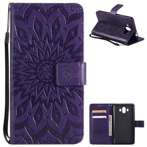 Embossing Sunflower Leather Wallet Case for Huawei Mate 10 (5.9 inch, front Fingerprint) - Purple