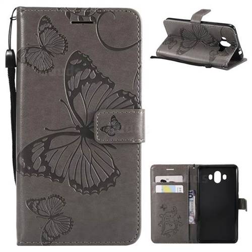 Embossing 3D Butterfly Leather Wallet Case for Huawei Mate 10 (5.9 inch, front Fingerprint) - Gray