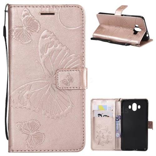 Embossing 3D Butterfly Leather Wallet Case for Huawei Mate 10 (5.9 inch, front Fingerprint) - Rose Gold