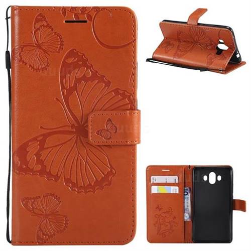 Embossing 3D Butterfly Leather Wallet Case for Huawei Mate 10 (5.9 inch, front Fingerprint) - Orange