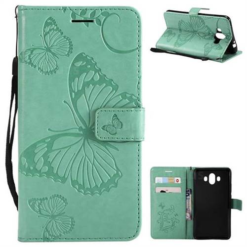 Embossing 3D Butterfly Leather Wallet Case for Huawei Mate 10 (5.9 inch, front Fingerprint) - Green