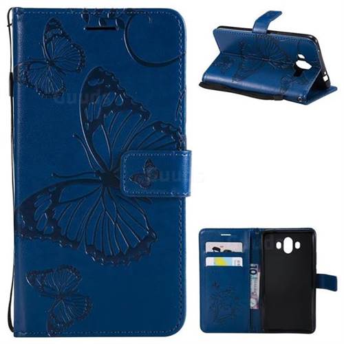 Embossing 3D Butterfly Leather Wallet Case for Huawei Mate 10 (5.9 inch, front Fingerprint) - Blue