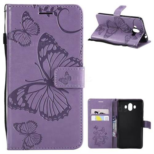 Embossing 3D Butterfly Leather Wallet Case for Huawei Mate 10 (5.9 inch, front Fingerprint) - Purple