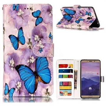Purple Flowers Butterfly 3D Relief Oil PU Leather Wallet Case for Huawei Mate 10 (5.9 inch, front Fingerprint)