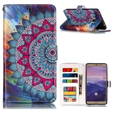 Mandala Flower 3D Relief Oil PU Leather Wallet Case for Huawei Mate 10 (5.9 inch, front Fingerprint)