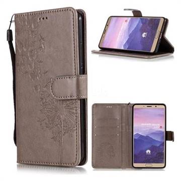 Intricate Embossing Dandelion Butterfly Leather Wallet Case for Huawei Mate 10 (5.9 inch, front Fingerprint) - Gray