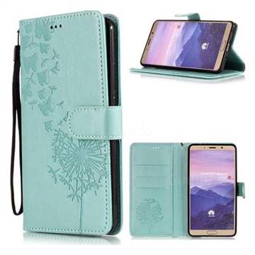 Intricate Embossing Dandelion Butterfly Leather Wallet Case for Huawei Mate 10 (5.9 inch, front Fingerprint) - Green