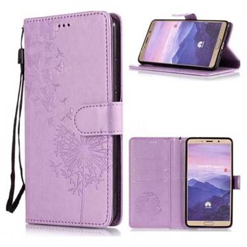 Intricate Embossing Dandelion Butterfly Leather Wallet Case for Huawei Mate 10 (5.9 inch, front Fingerprint) - Purple
