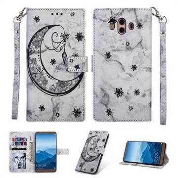 Moon Flower Marble Leather Wallet Phone Case for Huawei Mate 10 (5.9 inch, front Fingerprint) - Black