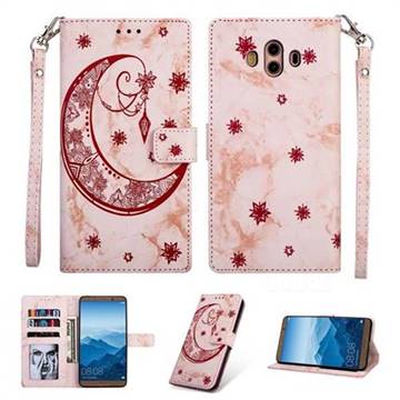 Moon Flower Marble Leather Wallet Phone Case for Huawei Mate 10 (5.9 inch, front Fingerprint) - Pink