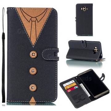 Mens Button Clothing Style Leather Wallet Phone Case for Huawei Mate 10 (5.9 inch, front Fingerprint) - Black