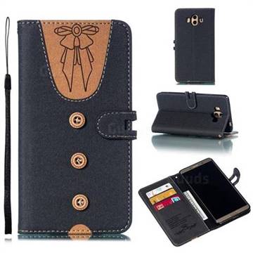 Ladies Bow Clothes Pattern Leather Wallet Phone Case for Huawei Mate 10 (5.9 inch, front Fingerprint) - Black