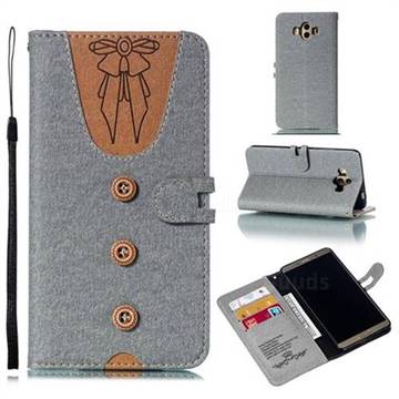Ladies Bow Clothes Pattern Leather Wallet Phone Case for Huawei Mate 10 (5.9 inch, front Fingerprint) - Gray
