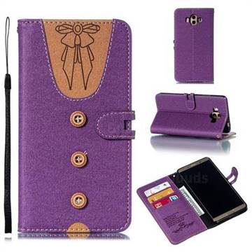 Ladies Bow Clothes Pattern Leather Wallet Phone Case for Huawei Mate 10 (5.9 inch, front Fingerprint) - Purple