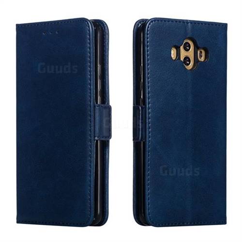 Retro Classic Calf Pattern Leather Wallet Phone Case for Huawei Mate 10 (5.9 inch, front Fingerprint) - Blue