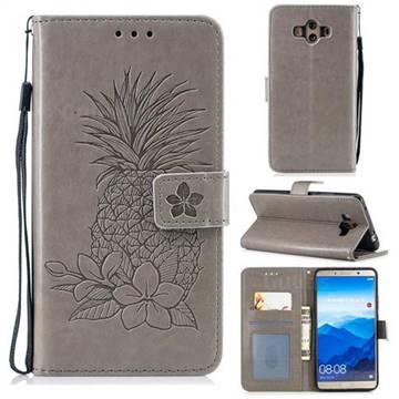 Embossing Flower Pineapple Leather Wallet Case for Huawei Mate 10 (5.9 inch, front Fingerprint) - Gray