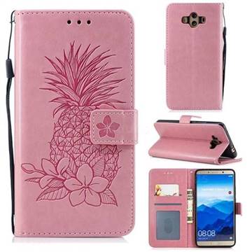 Embossing Flower Pineapple Leather Wallet Case for Huawei Mate 10 (5.9 inch, front Fingerprint) - Pink